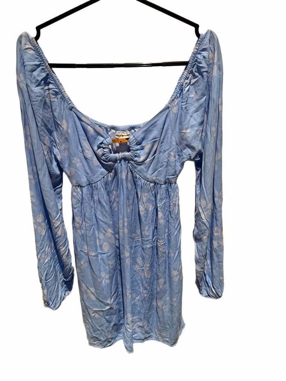 American Eagle Floral Long-Sleeve Mini Dress Size M Blue White